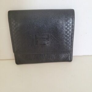 Vintage Burberry Black Leather Coin Purse Nova Check Plaid Snap Wallet Small